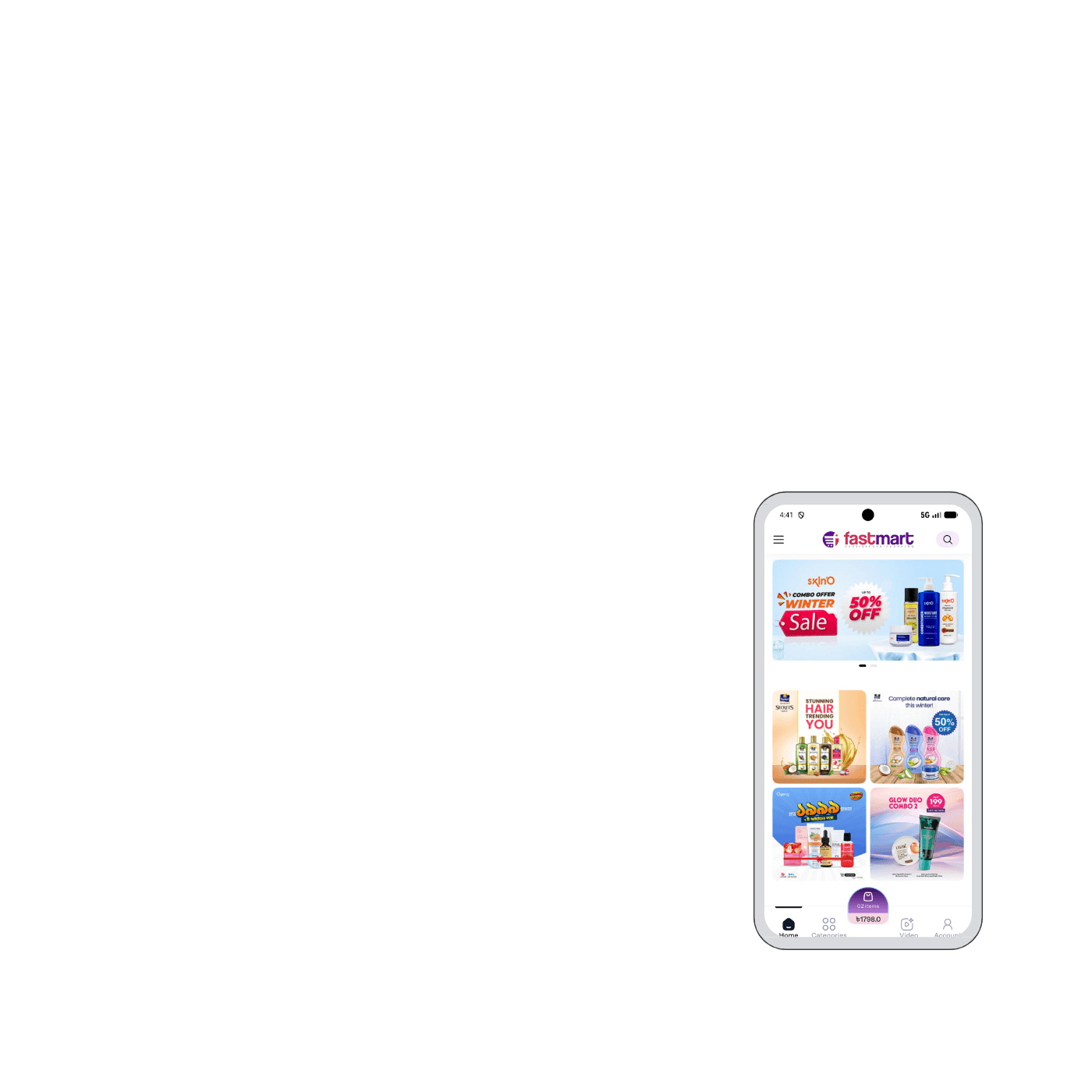 The Fastmart shopping app, a Coder71 build, on a phone.